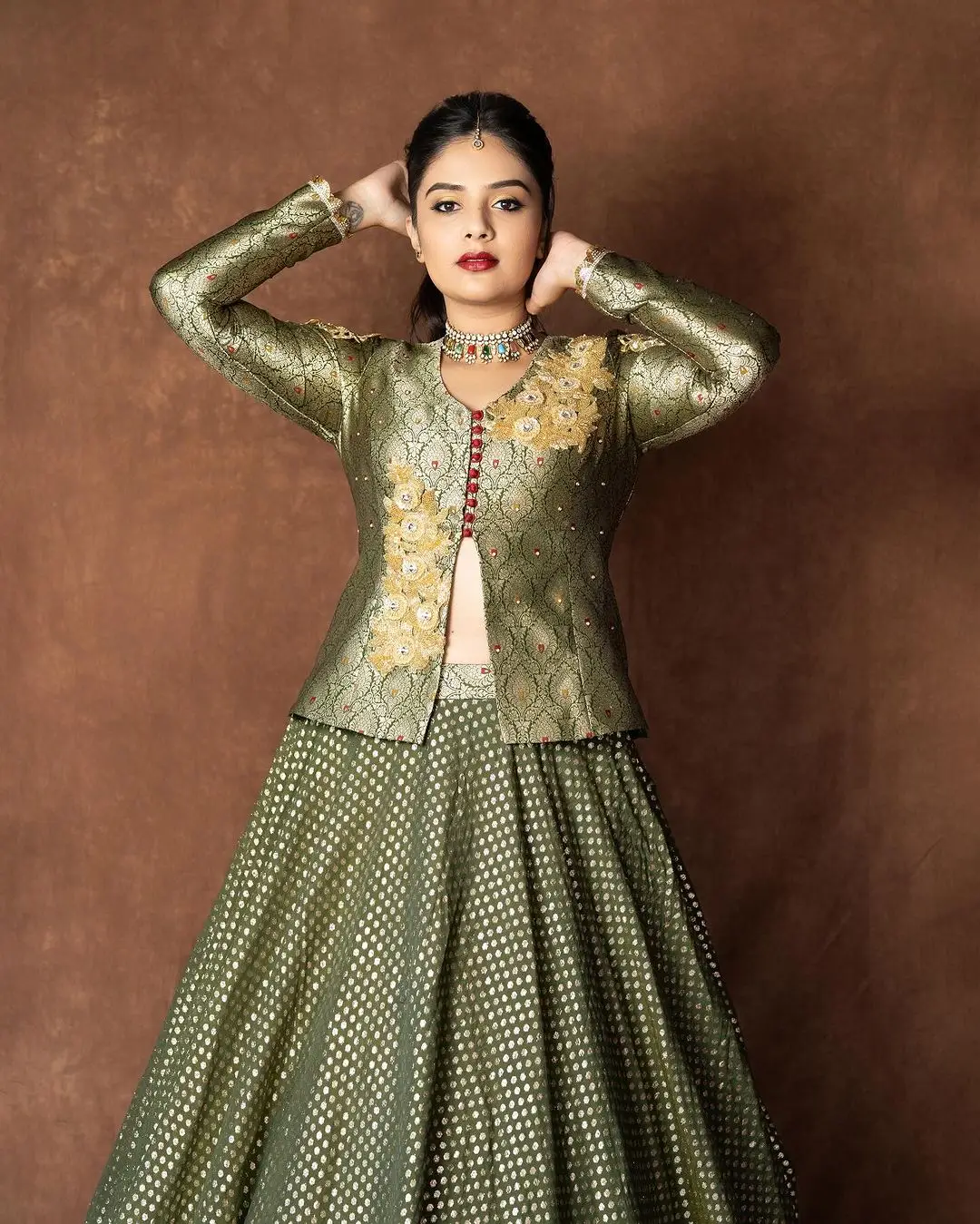 ETV Actress Sreemukhi in Green Lehenga Choli